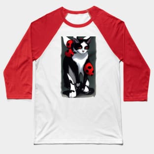 Cute Tuxedo Cat with Ladybugs Copyright TeAnne Baseball T-Shirt